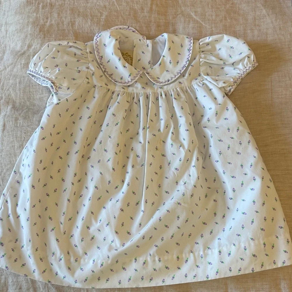 The Beaufort Bonnet Company White and Purple Kids Dress